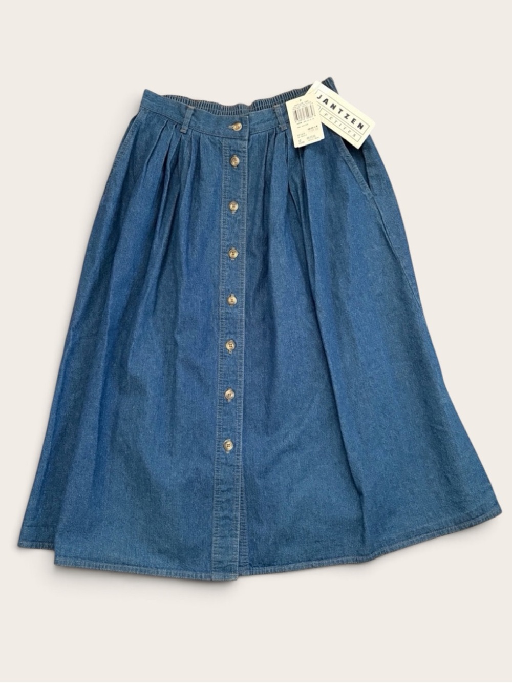 NWT VINTAGE Jantzen Petites Denim Skirt 12P Button Front Cotton Midi Made USA